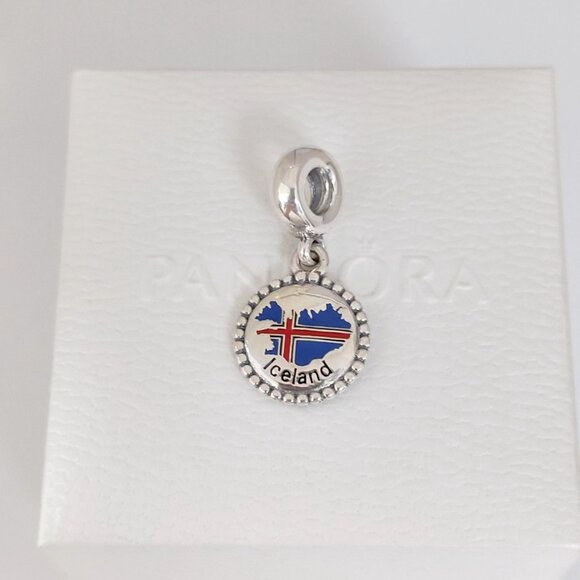 Pandora Iceland Flag Map Exclusive Travel Dangle Charm S925 Silver with box - Picture 3 of 8